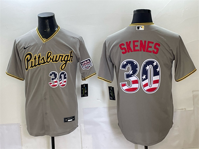 Men's Pittsburgh Pirates Custom Grey 250 Fourth of July Stitched Baseball Jersey